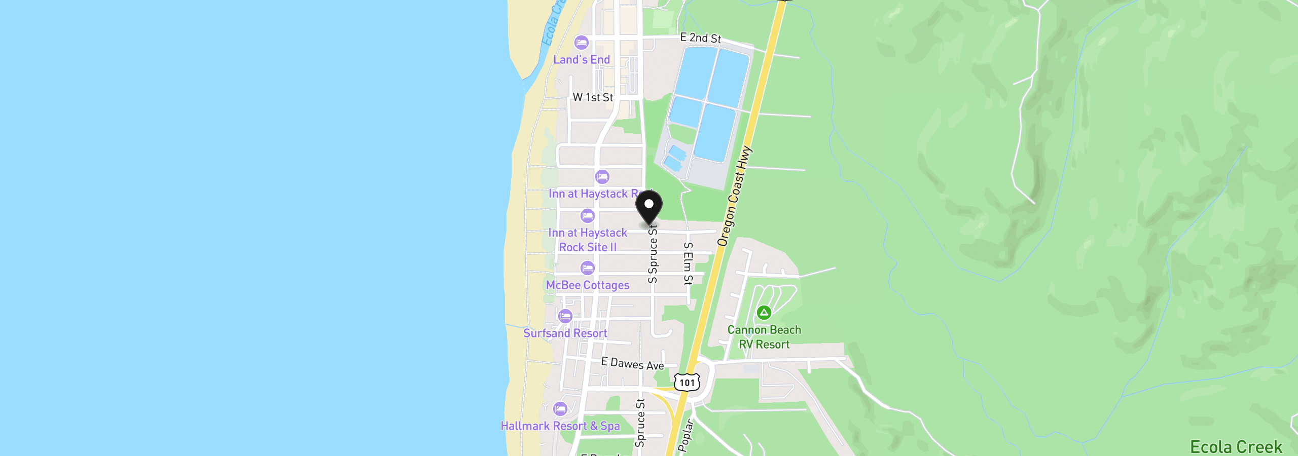 Map showing the location of 198 E Monroe St, Cannon Beach, OR 97110