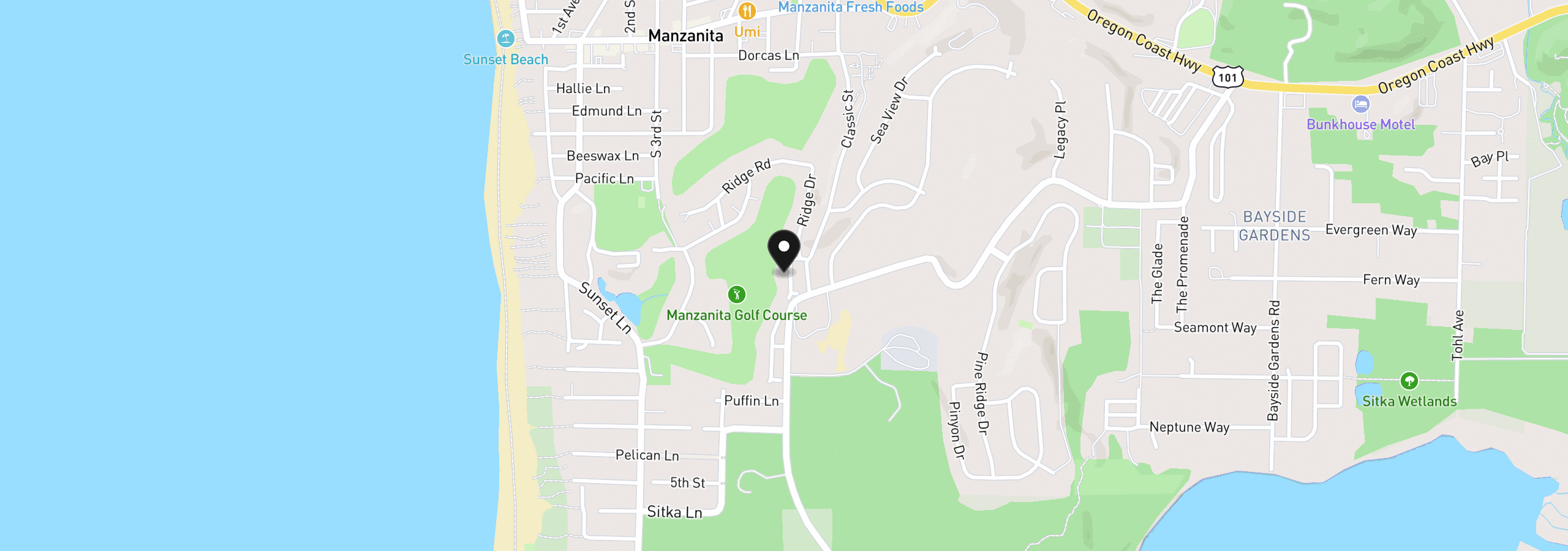 Map showing the location of 657 Mulligan Dr, Manzanita, OR 97130
