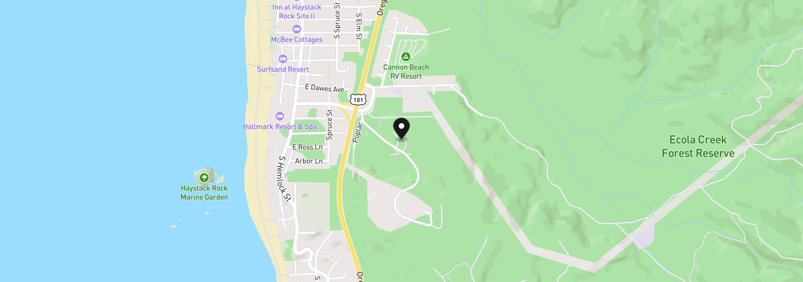 Map showing the location of 386 Sunset Blvd, Cannon Beach, OR 97110