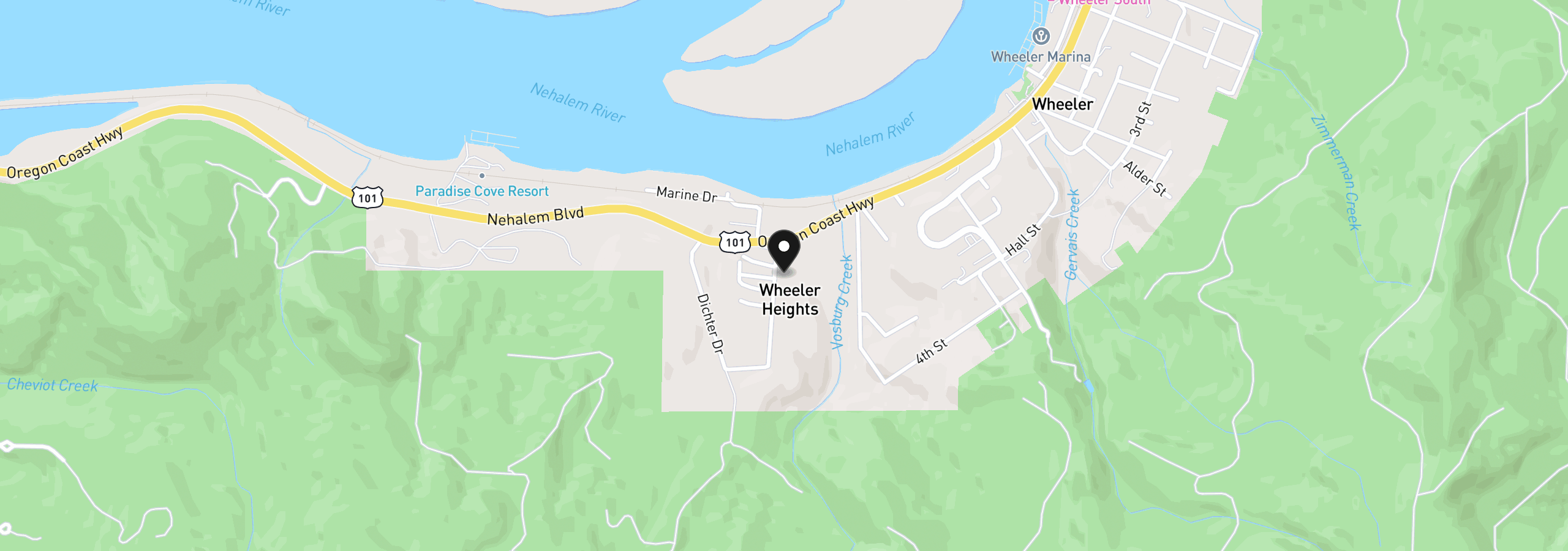 Map showing the location of 97 Pennsylvania Ave, Wheeler, OR 97147