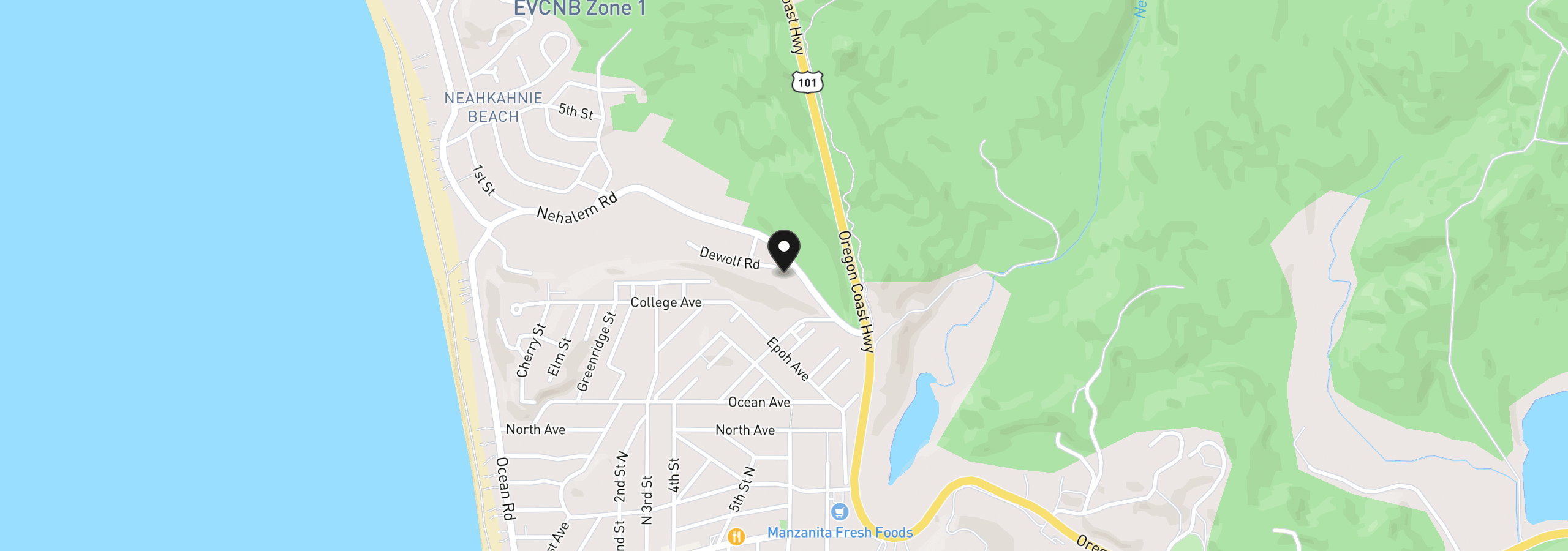 Map showing the location of 9365 Dewolf Rd, Manzanita, OR 97130
