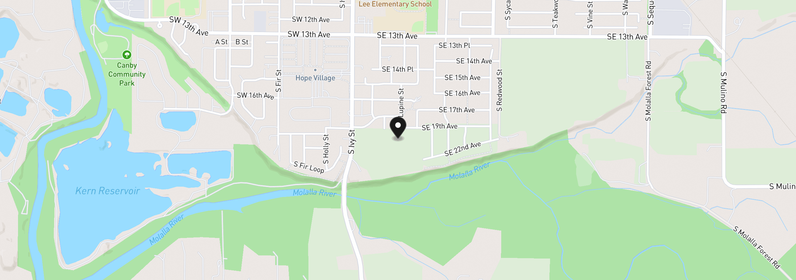 Map showing the location of 201 SE 16th Ave, Canby, OR 97013