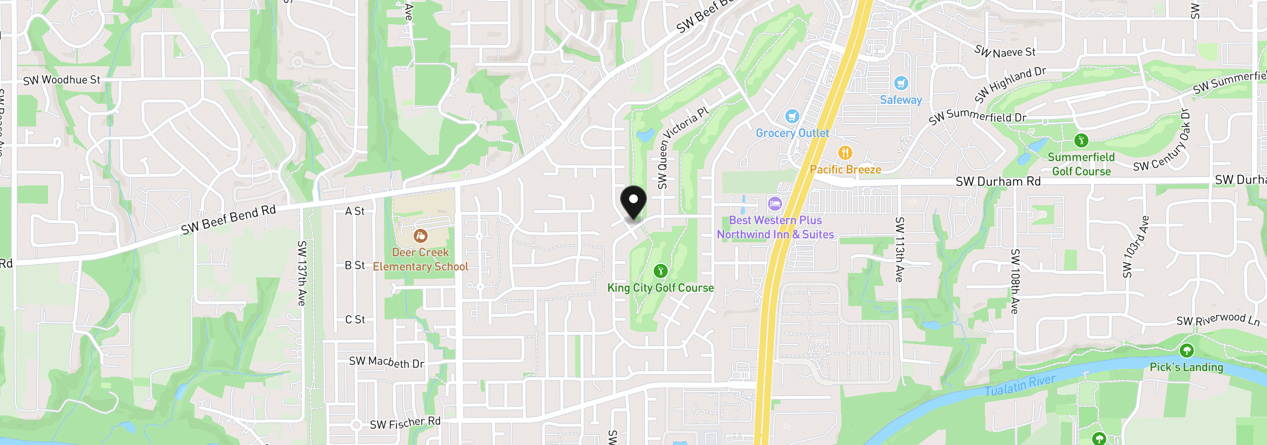 Map showing the location of 16205 SW King Charles Ave, Portland, OR 97224