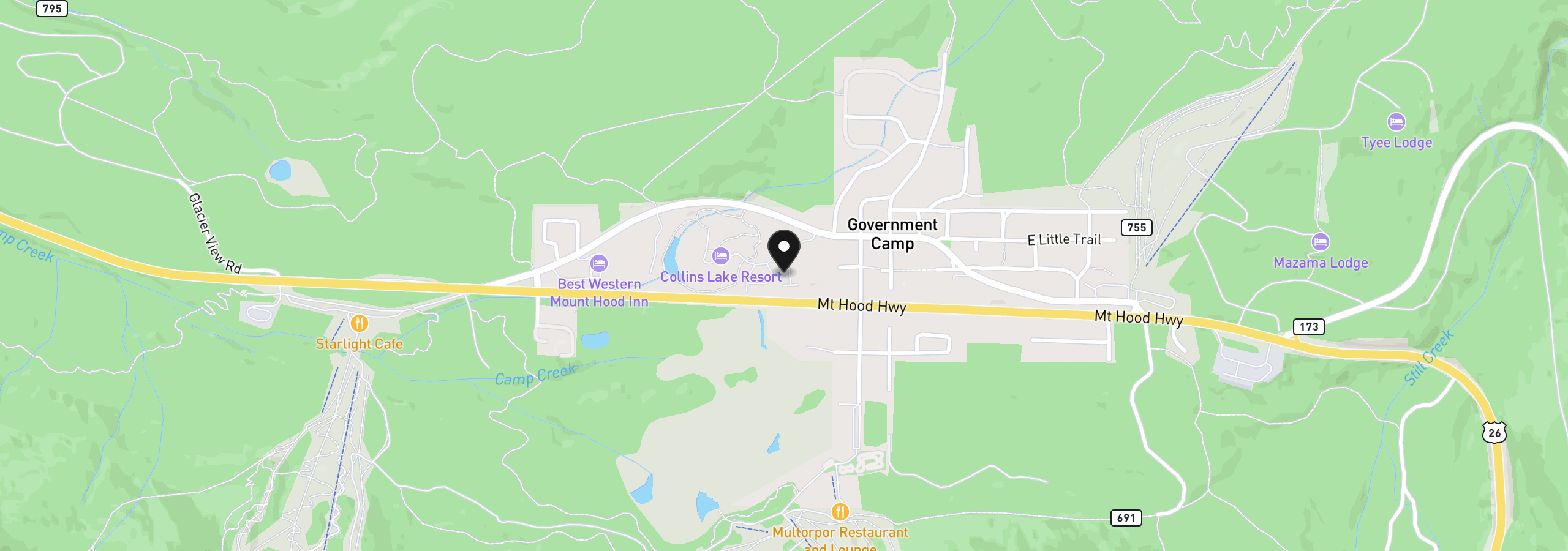 Map showing the location of 88106 E Alpenglow Ln P-45, Government Camp, OR 97028