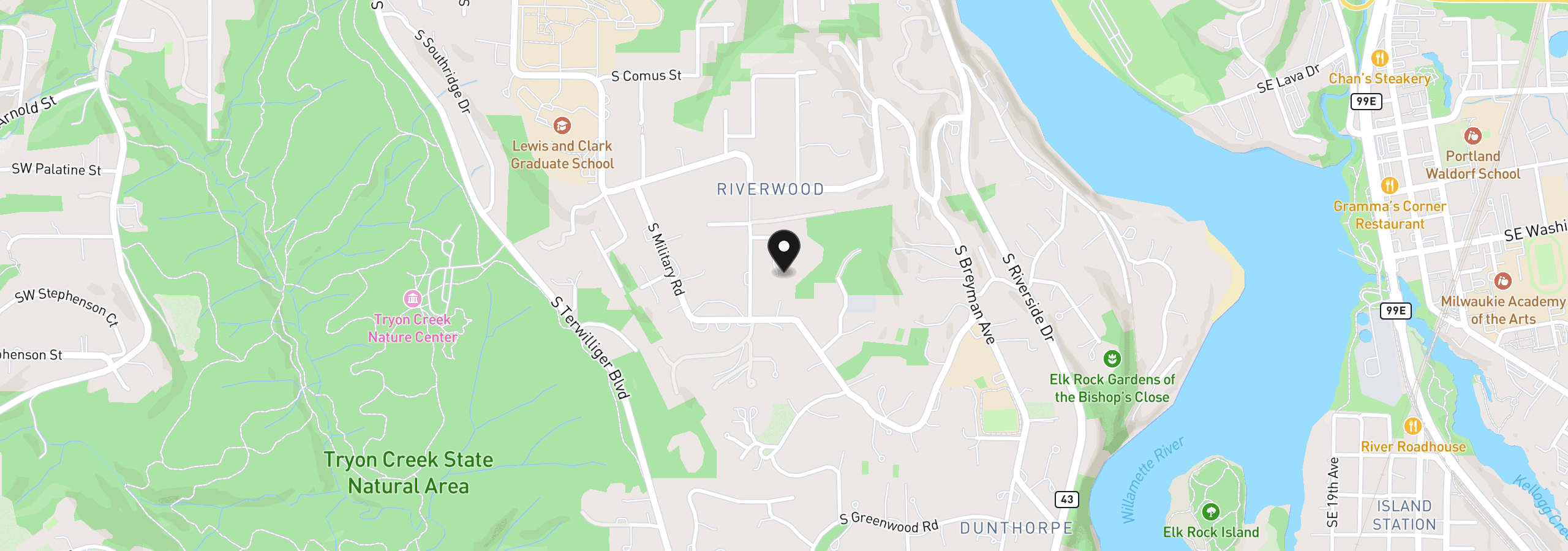 Map showing the location of 1506 S Buddington St, Portland, OR 97219