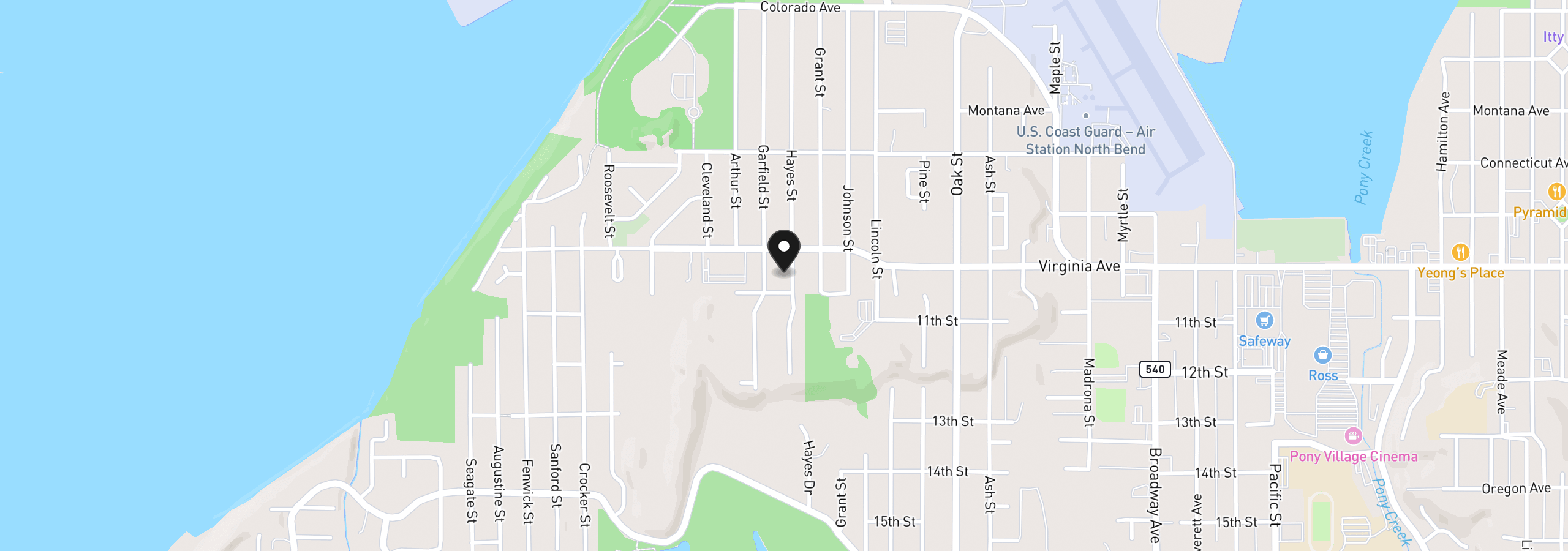 Map showing the location of 2060 Hayes St, North Bend, OR 97459