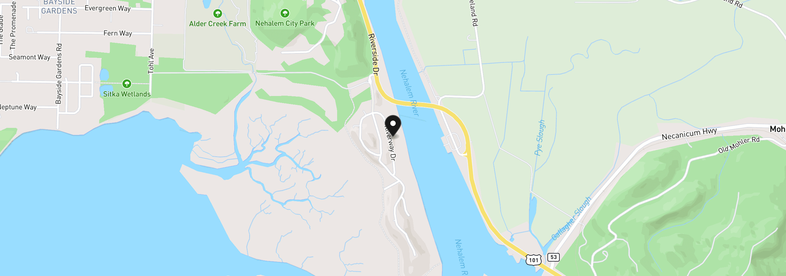Map showing the location of Riverway Dr, Nehalem, OR 97131