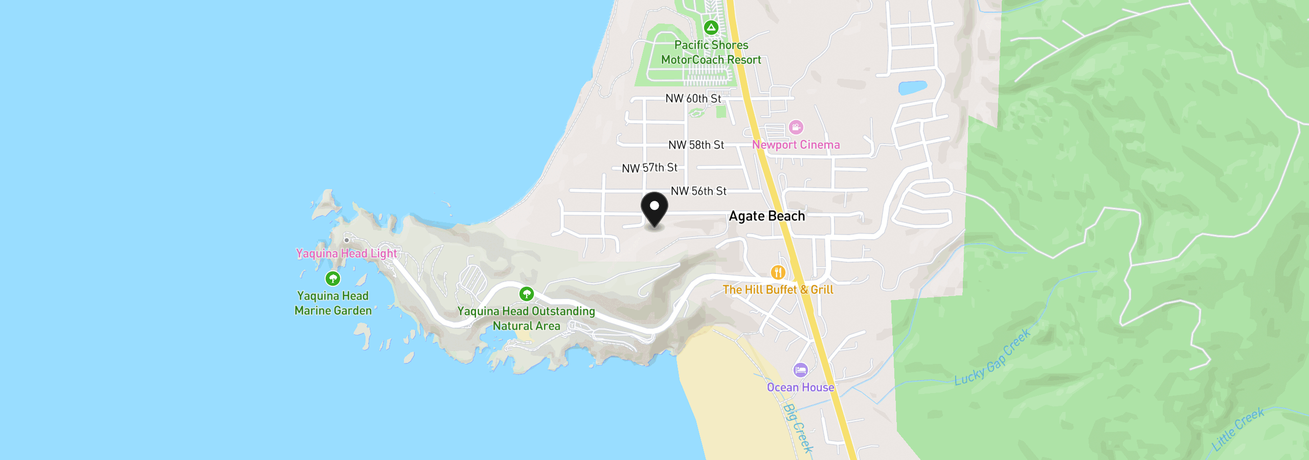 Map showing the location of 00 NW Rhododendron St 9,10,11, Newport, OR 97365