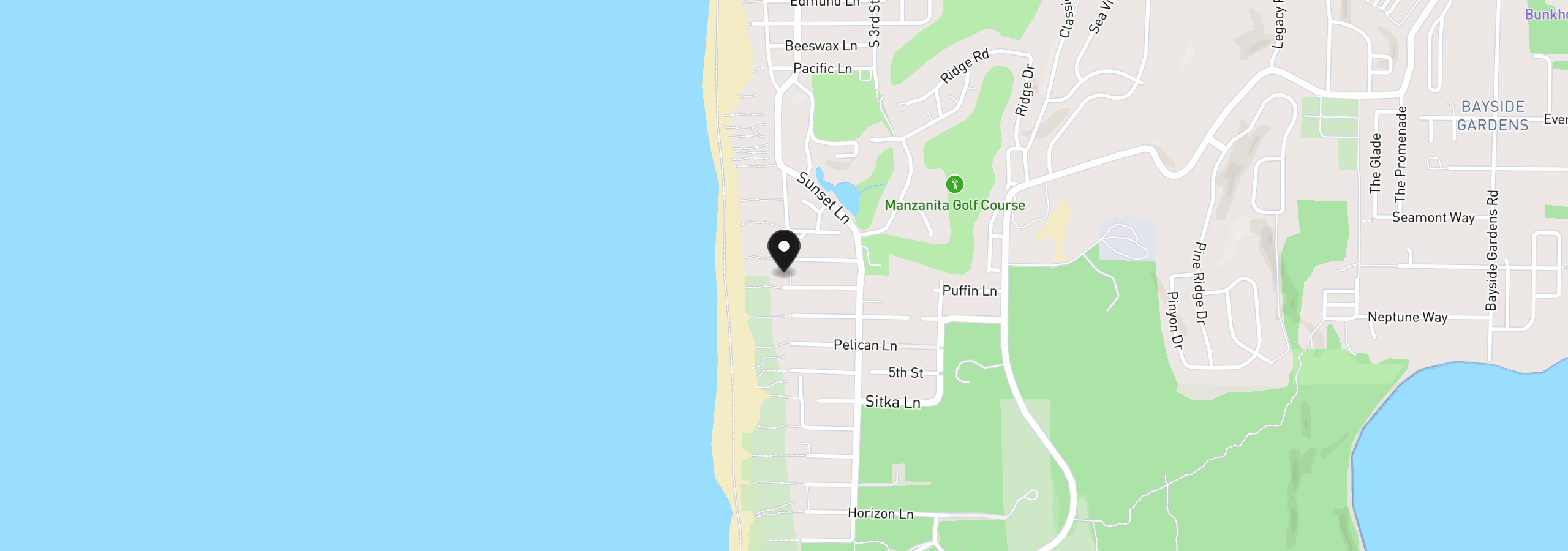 Map showing the location of 8770 Puffin Ln, Manzanita, OR 97130