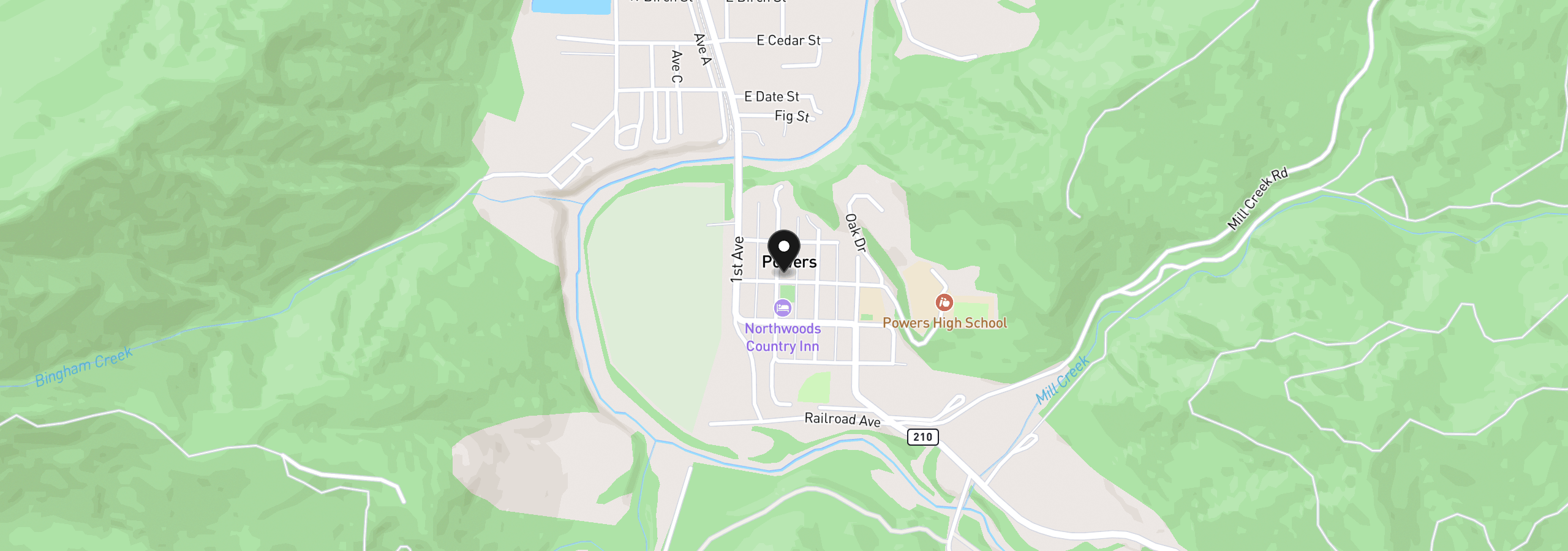 Map showing the location of 510 Fir St, Powers, OR 97466