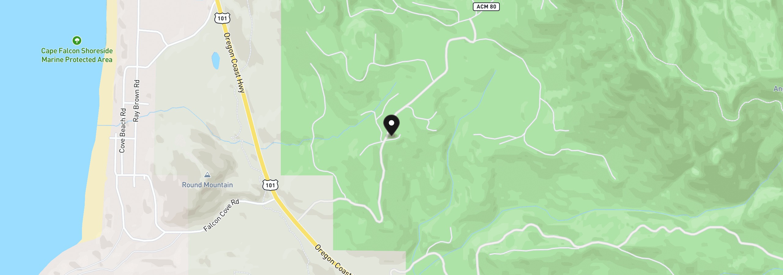 Map showing the location of 0 Upper Falcon Cove Rd, Arch Cape, OR 97102