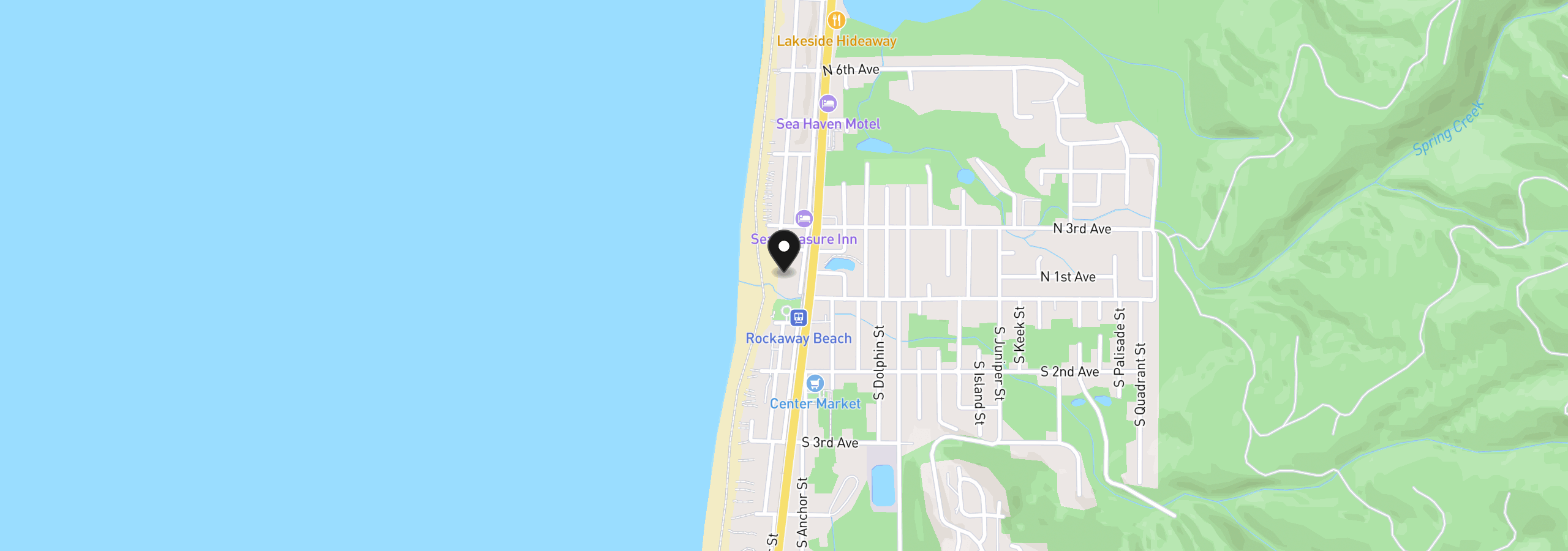 Map showing the location of 145 N Miller St 105, Rockaway Beach, OR 97136