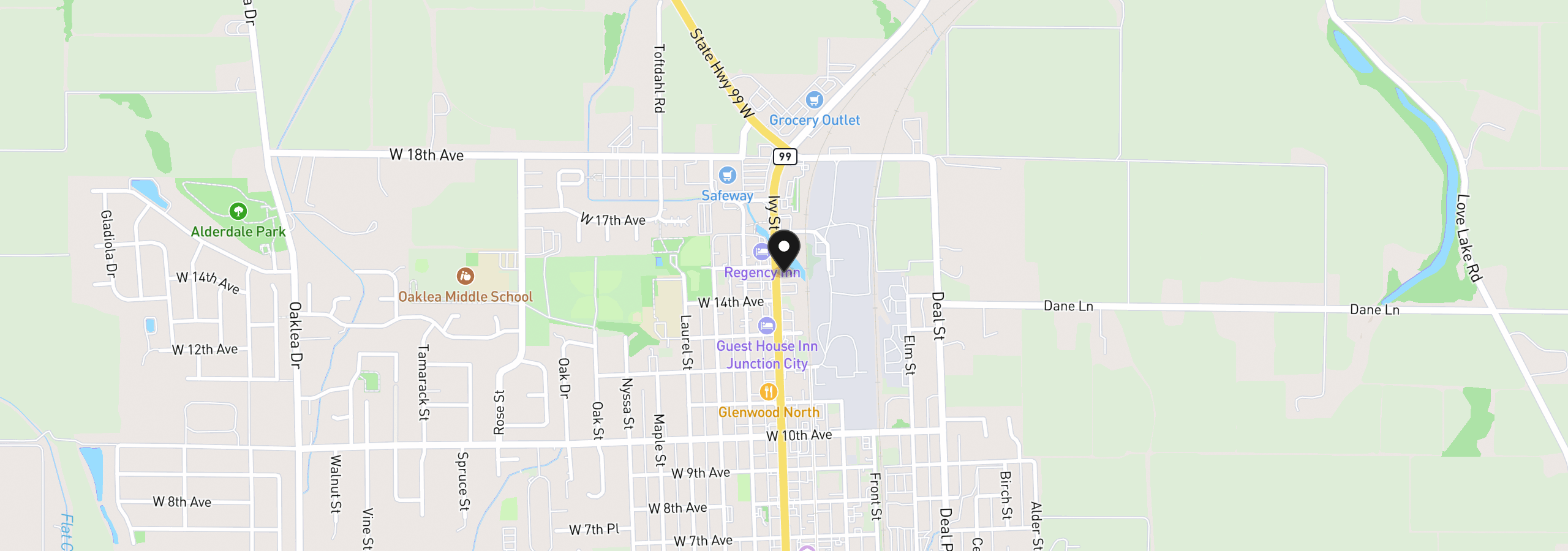 Map showing the location of 1480 Ivy St, Junction City, OR 97448