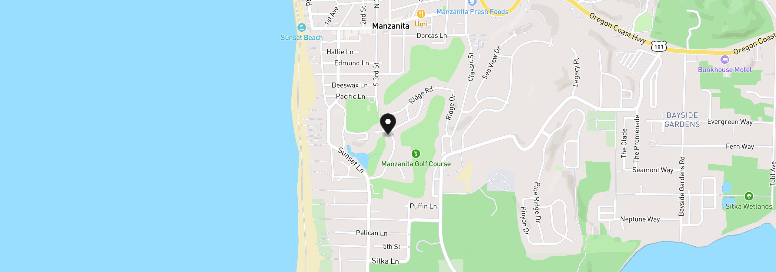 Map showing the location of 811 Lakeview Dr, Manzanita, OR 97130