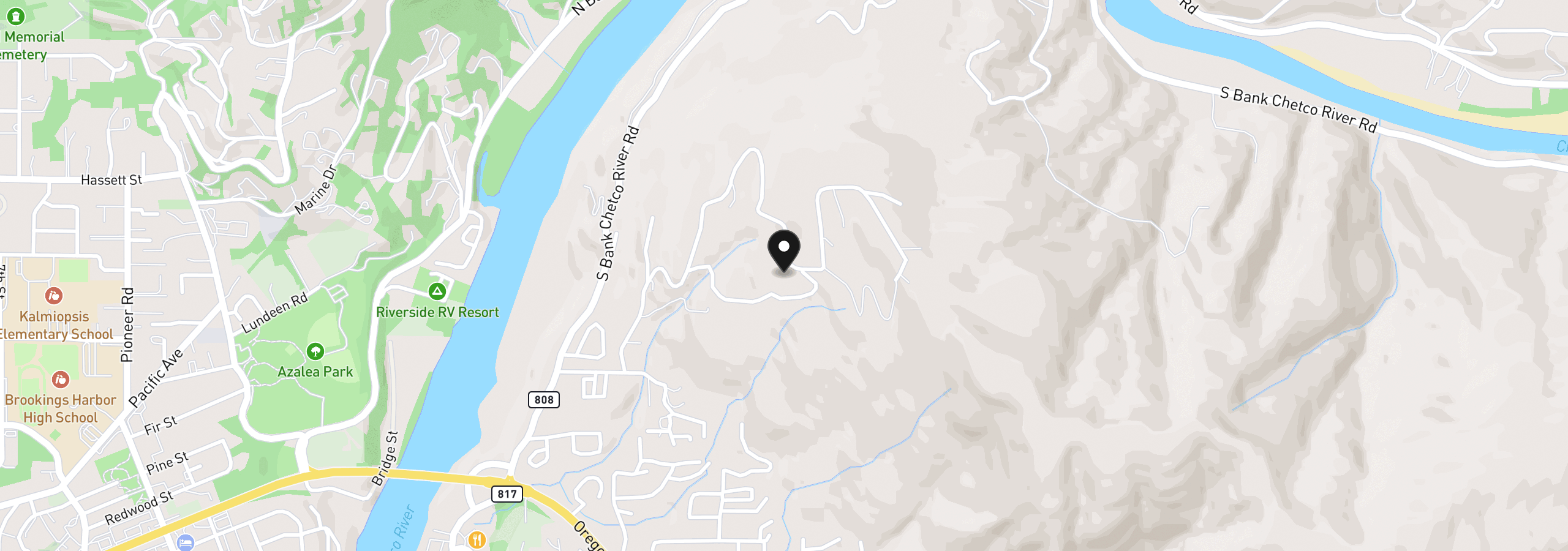 Map showing the location of 16935 Crown Terrace Rd, Brookings, OR 97415