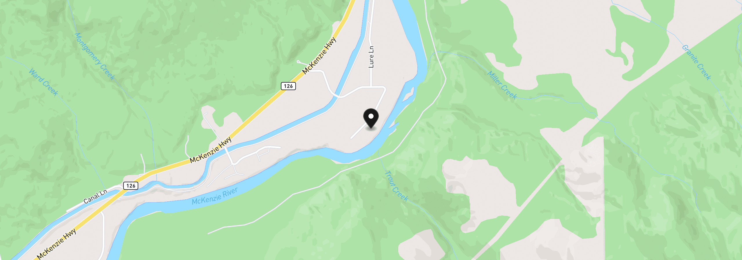 Map showing the location of 90409 Mountain View Ln, Leaburg, OR 97489