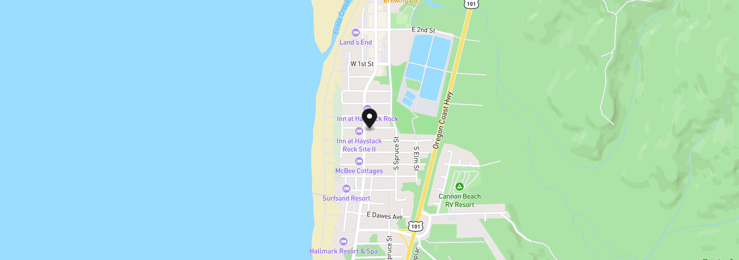 Map showing the location of 123 E Madison St, Cannon Beach, OR 97110