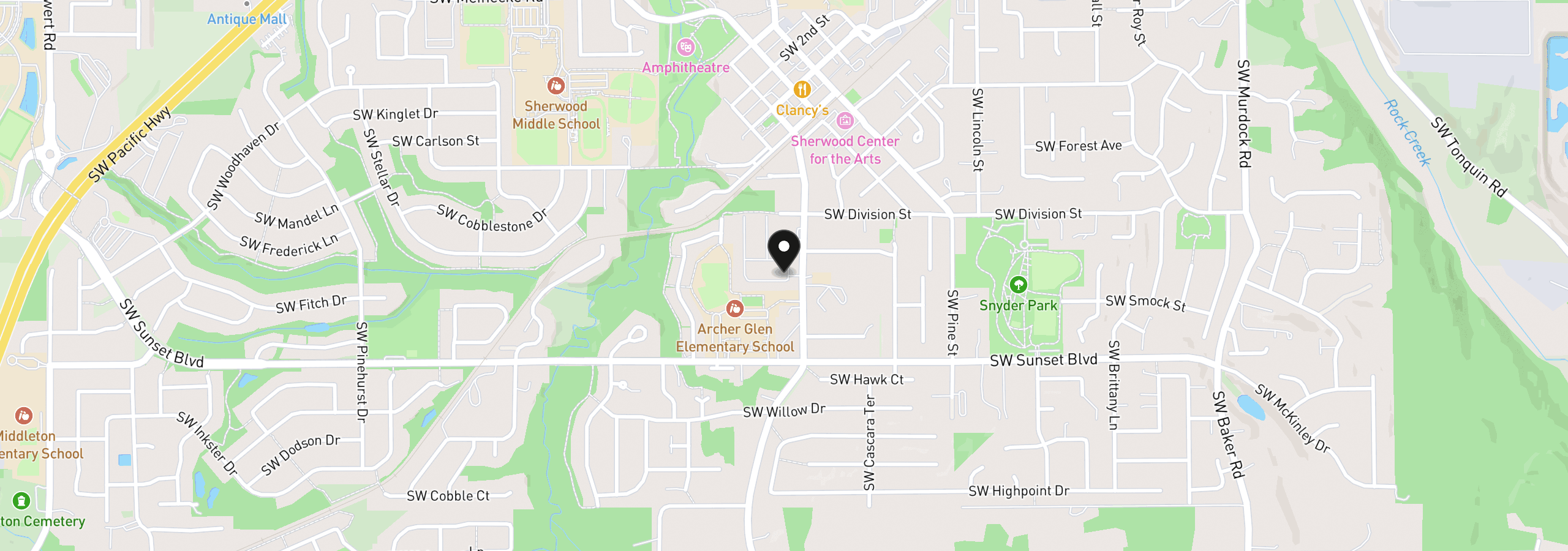 Map showing the location of 23077 SW Main St 59, Sherwood, OR 97140