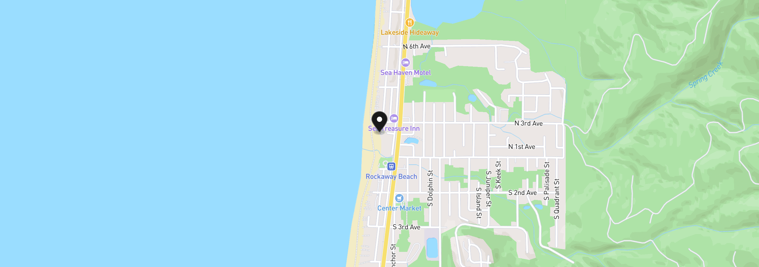Map showing the location of 145 N Miller St 203, Rockaway Beach, OR 97136