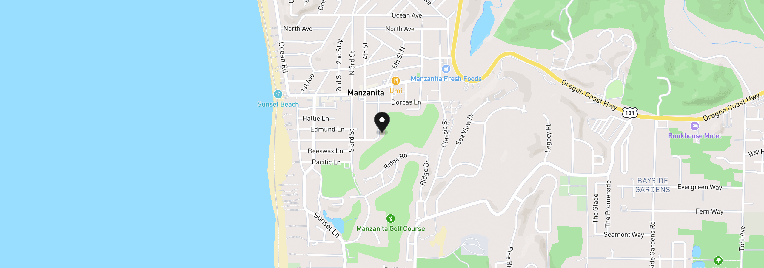 Map showing the location of 400 S Fourth Pl, Manzanita, OR 97130
