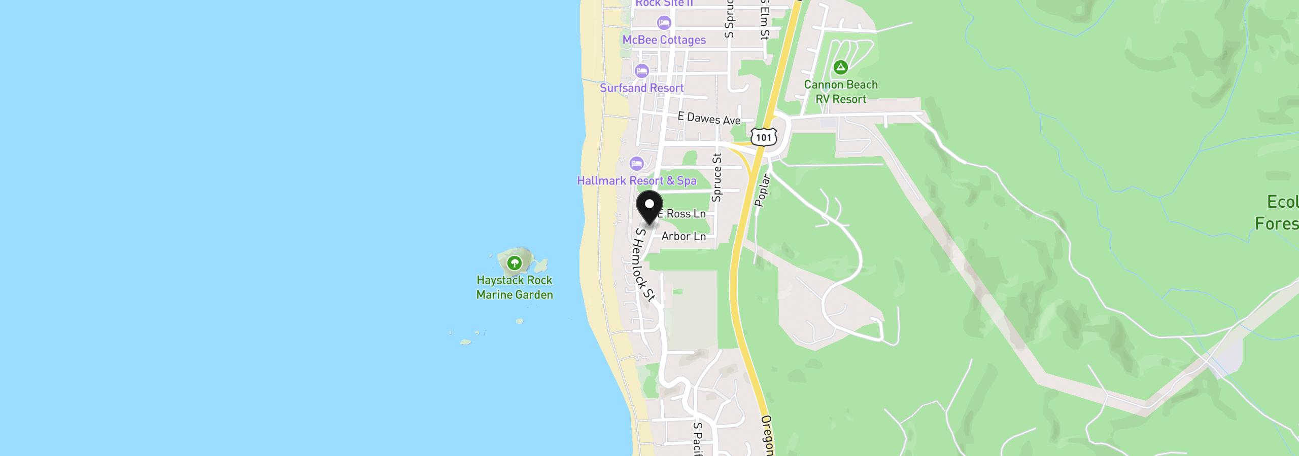 Map showing the location of 1740 View Point Ter, Cannon Beach, OR 97110