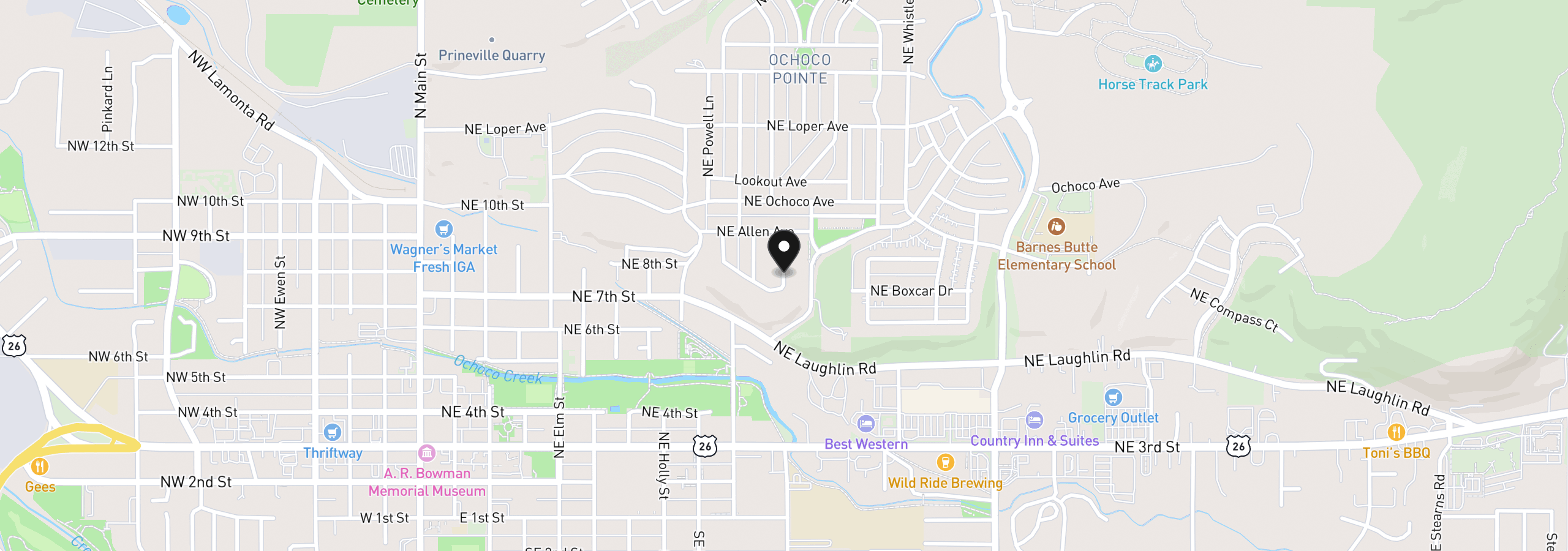 Map showing the location of 1023 NE Crista Ct, Prineville, OR 97754