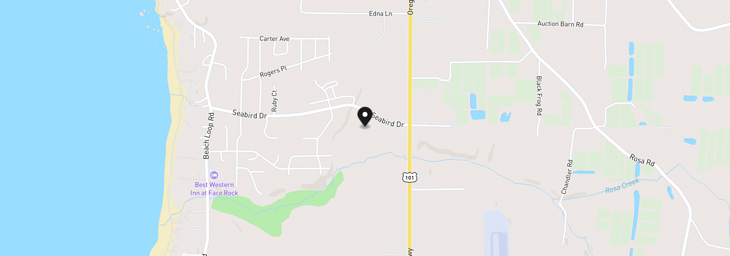 Map showing the location of Seabird Dr, Bandon, OR 97411