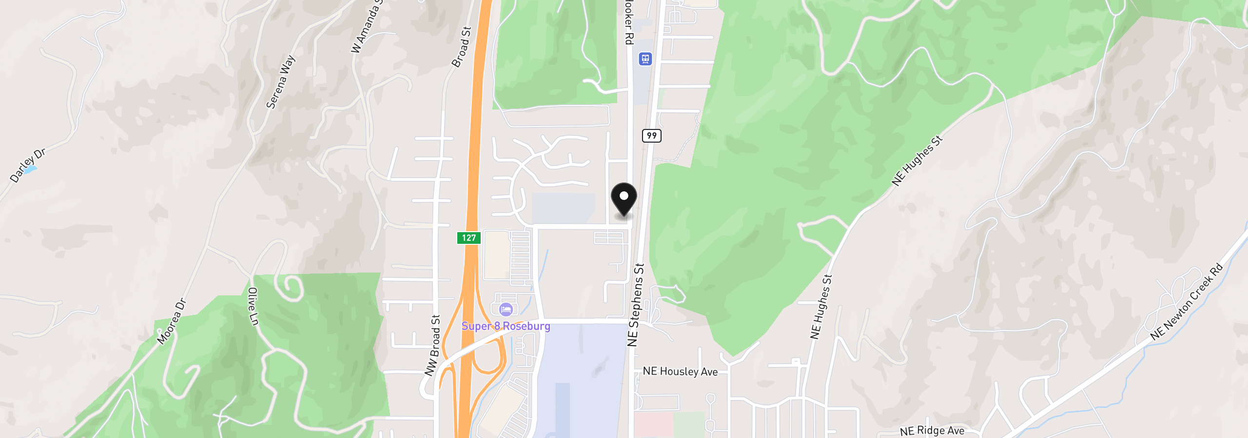 Map showing the location of 3598 Hooker Rd, Roseburg, OR 97470