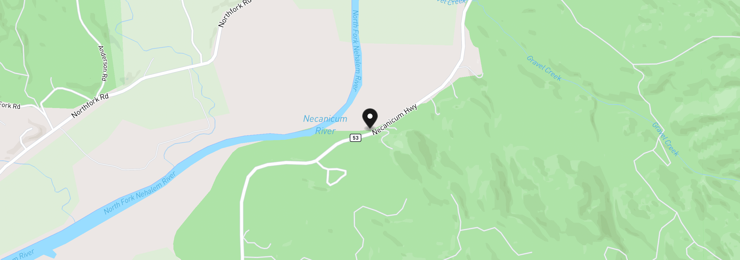 Map showing the location of Necanicum Hwy 53, Nehalem, OR 97131