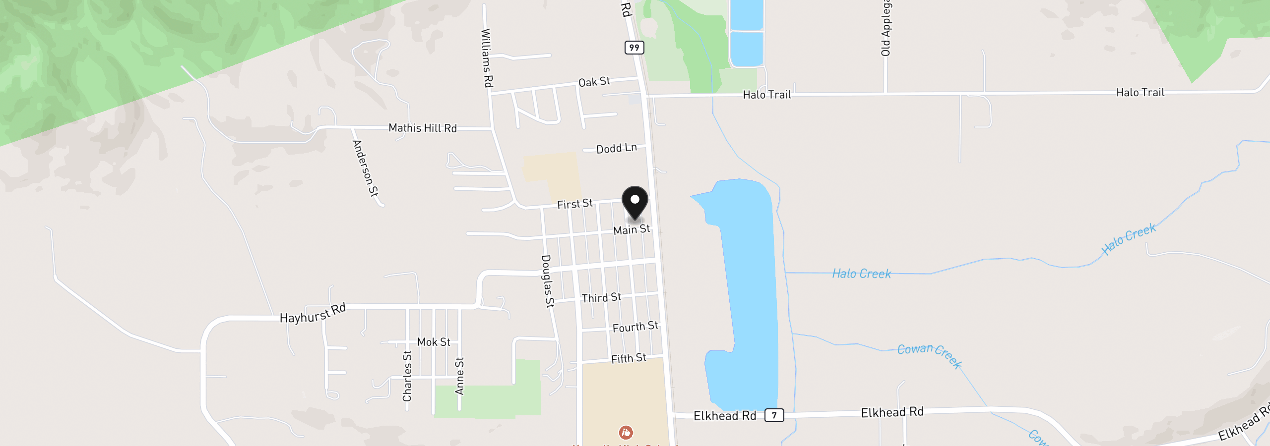 Map showing the location of 173 Main St, Yoncalla, OR 97499