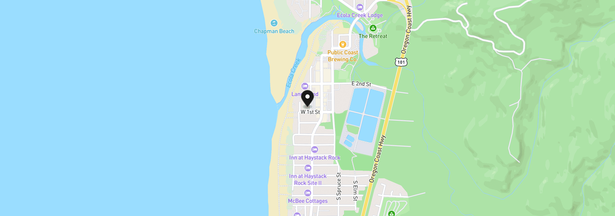 Map showing the location of 116 N Larch St, Cannon Beach, OR 97110