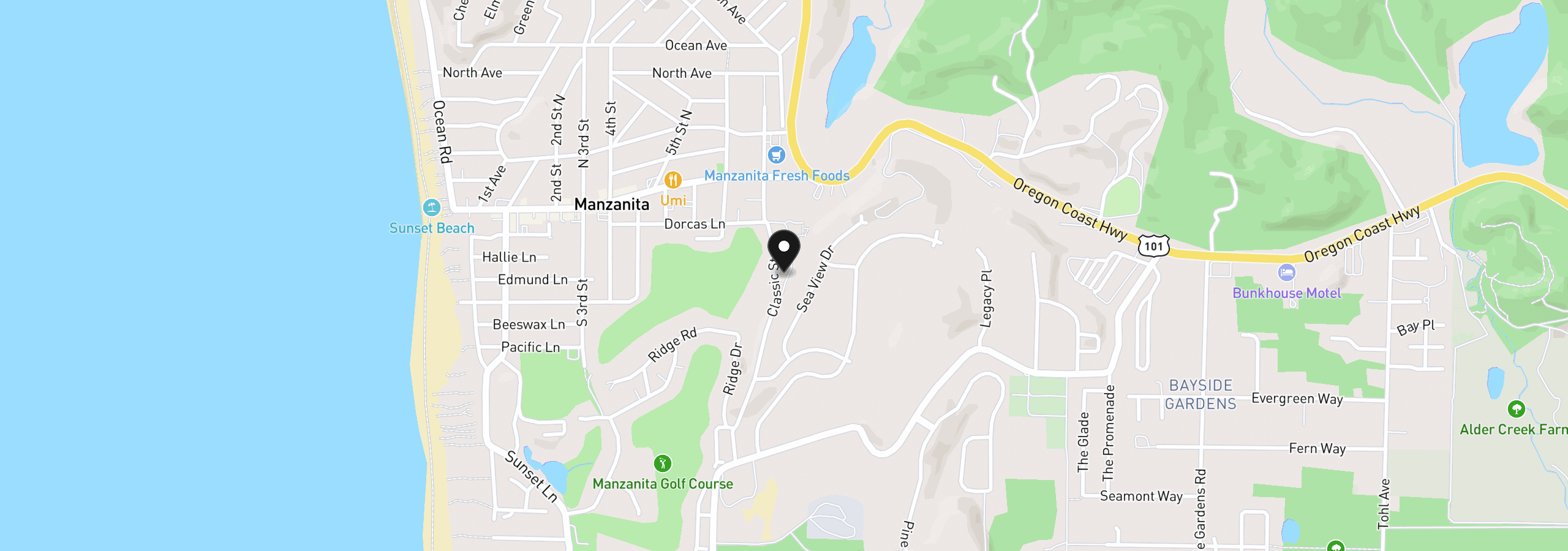 Map showing the location of 375 Jackson Way, Manzanita, OR 97130