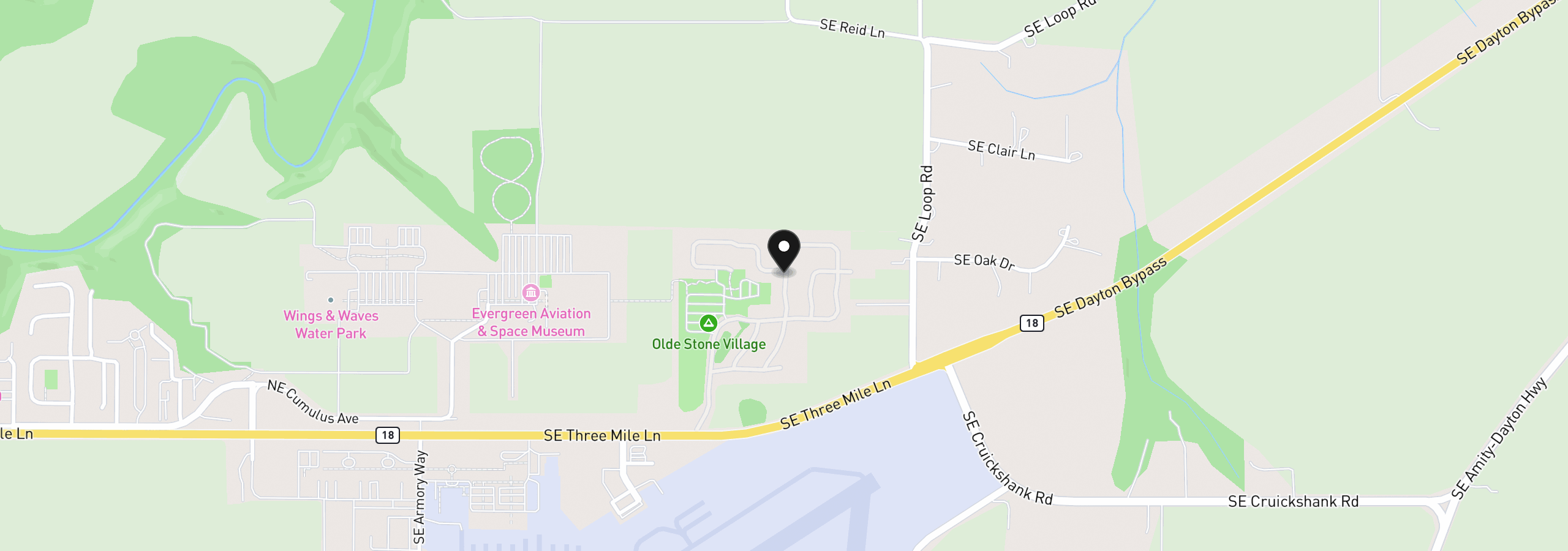 Map showing the location of 4155 NE Three Mile Ln, McMinnville, OR 97128