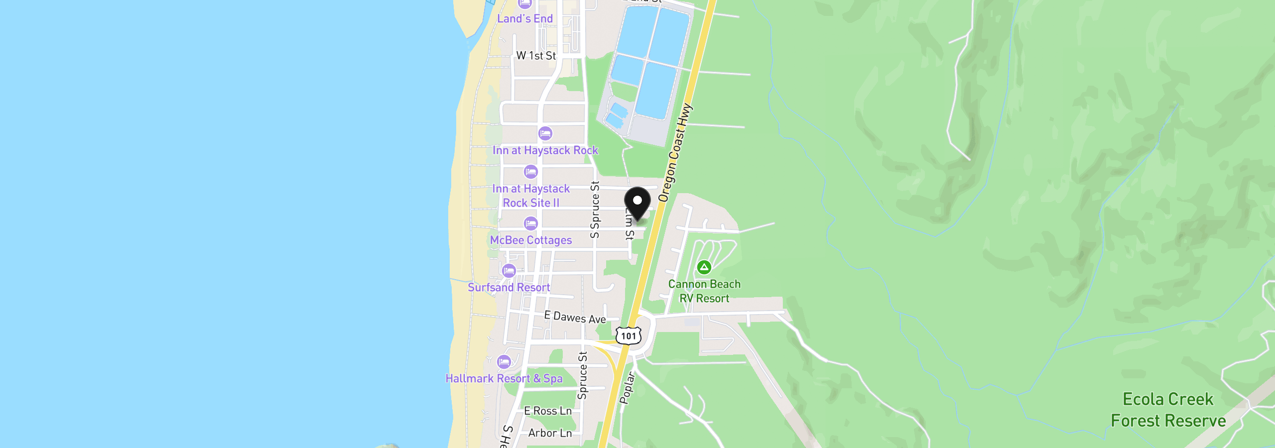 Map showing the location of E Van Buren St, Cannon Beach, OR 97110