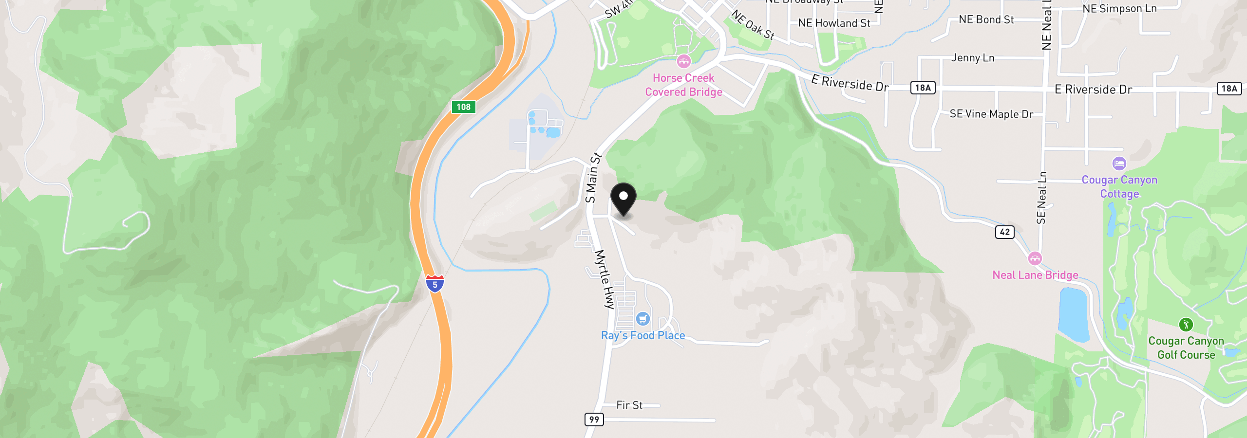 Map showing the location of SE Ardis Ave 6,7,8,9, Myrtle Creek, OR 97457