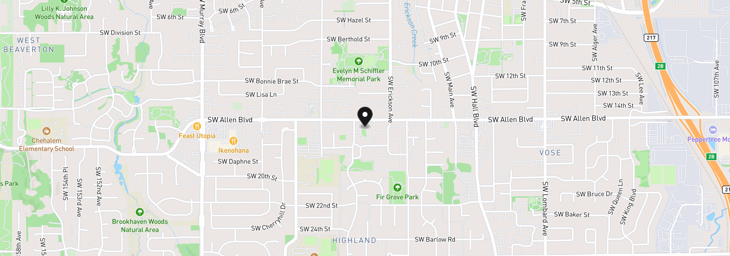 Map showing the location of 13320 SW Allen Blvd 205, Beaverton, OR 97005