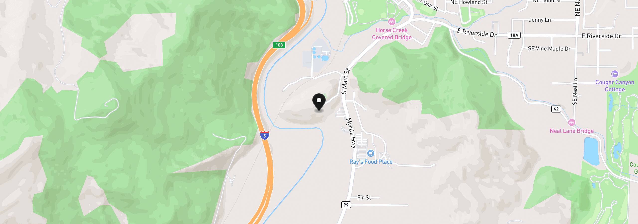 Map showing the location of 0 SW Pioneer Way, Myrtle Creek, OR 97457