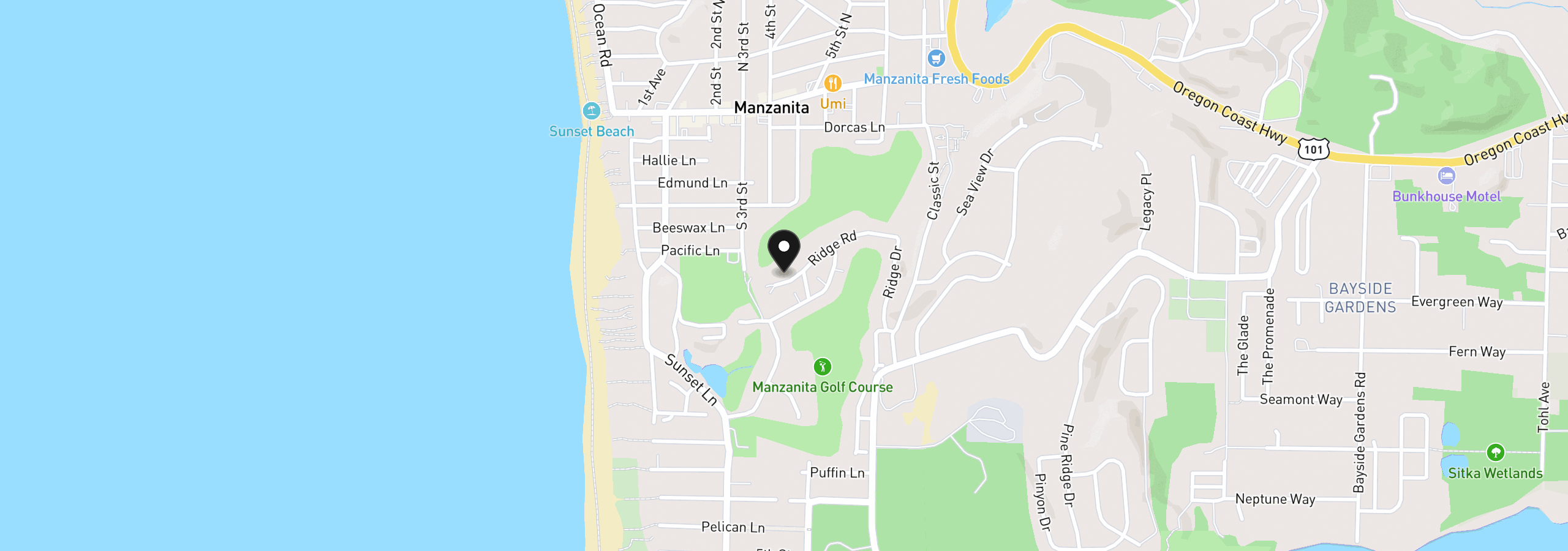 Map showing the location of 417 Ridge Ct, Manzanita, OR 97130