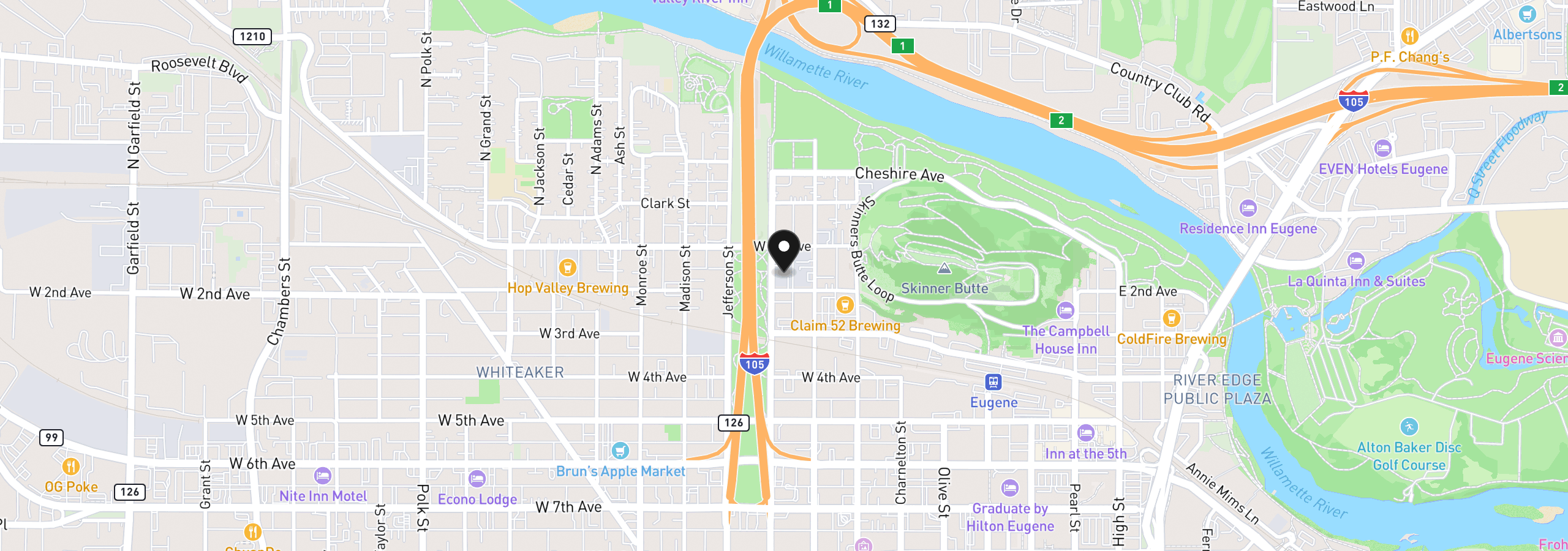 Map showing the location of 171 Washington St, Eugene, OR 97401