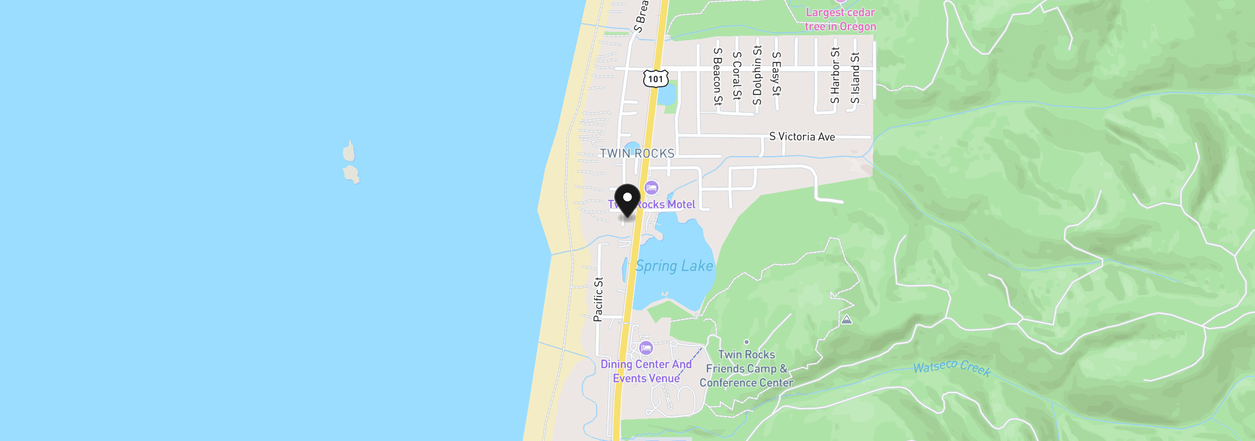 Map showing the location of 19045 Alder St, Rockaway Beach, OR 97136