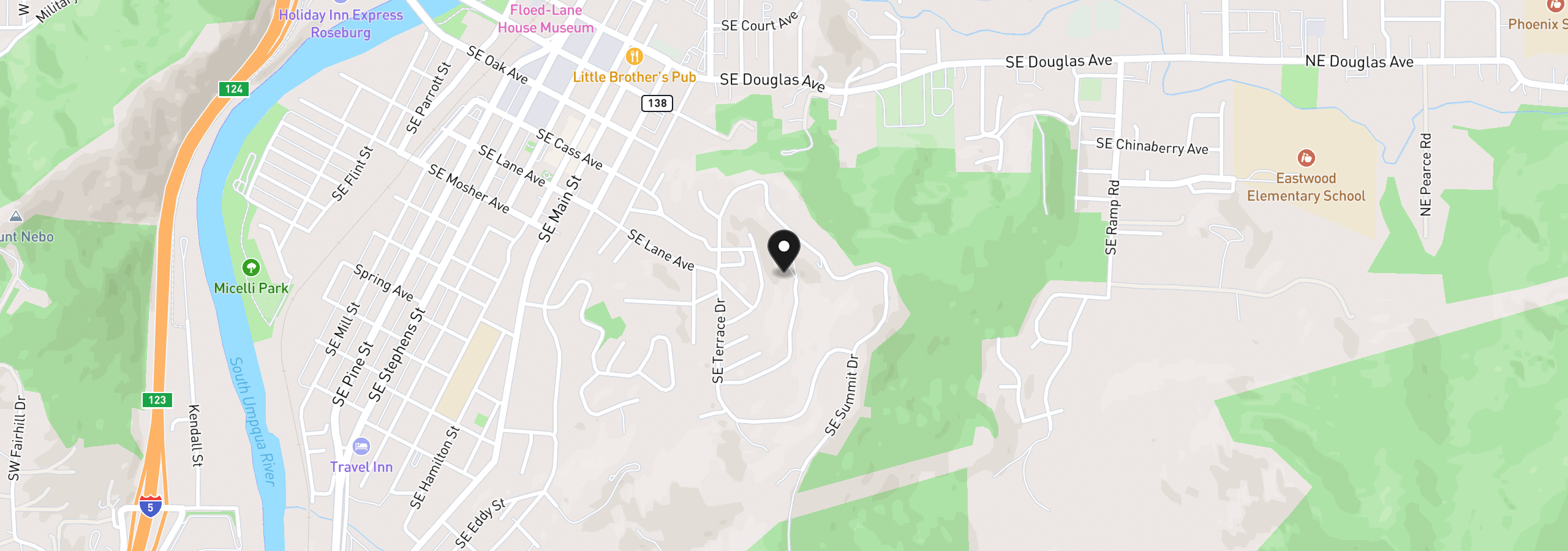 Map showing the location of 1397 SE Laurel Ct, Roseburg, OR 97470