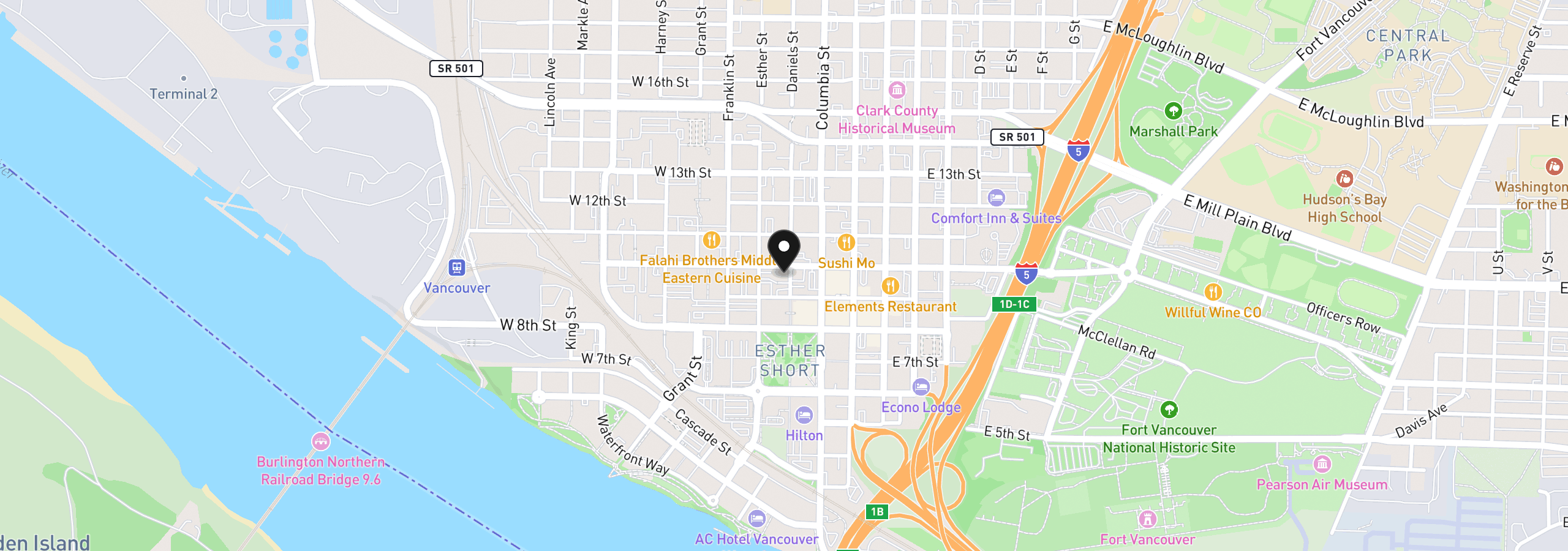 Map showing the location of W Evergreen Blvd, Vancouver, Wa 98660