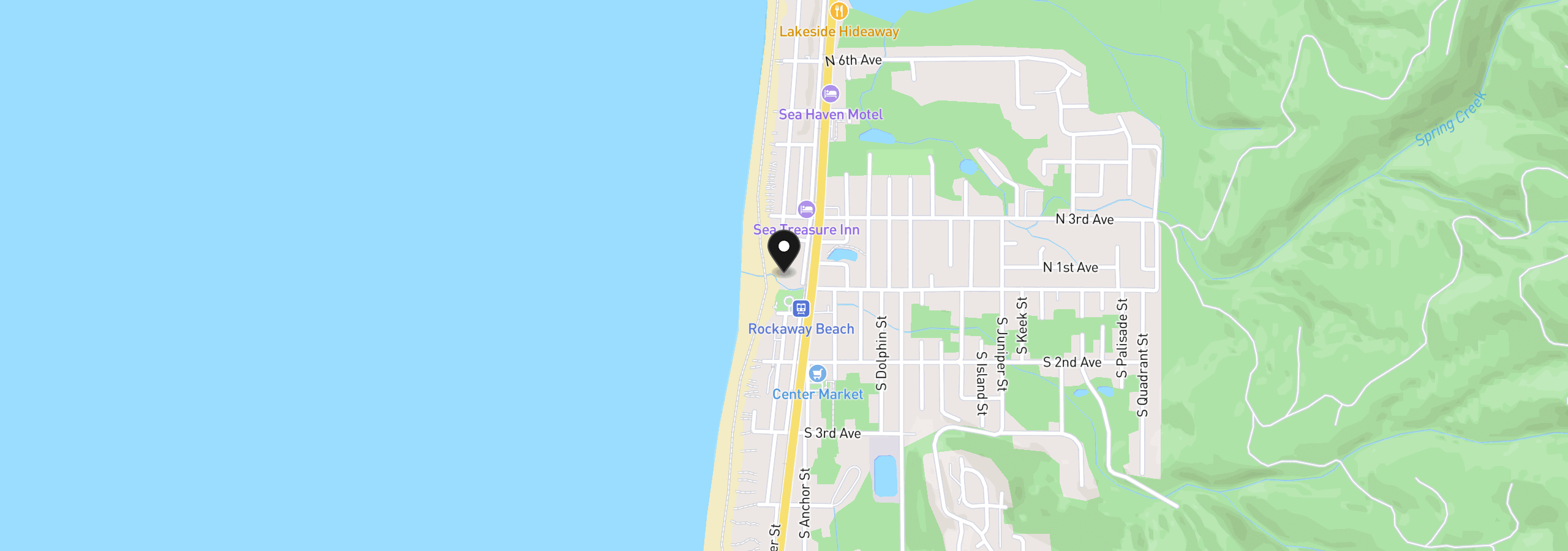 Map showing the location of 115 Miller St, Rockaway Beach, OR 97136