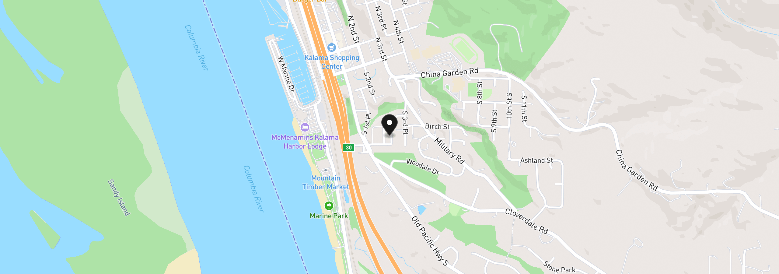 Map showing the location of 428 S 2nd Pl, Kalama, Wa 98625
