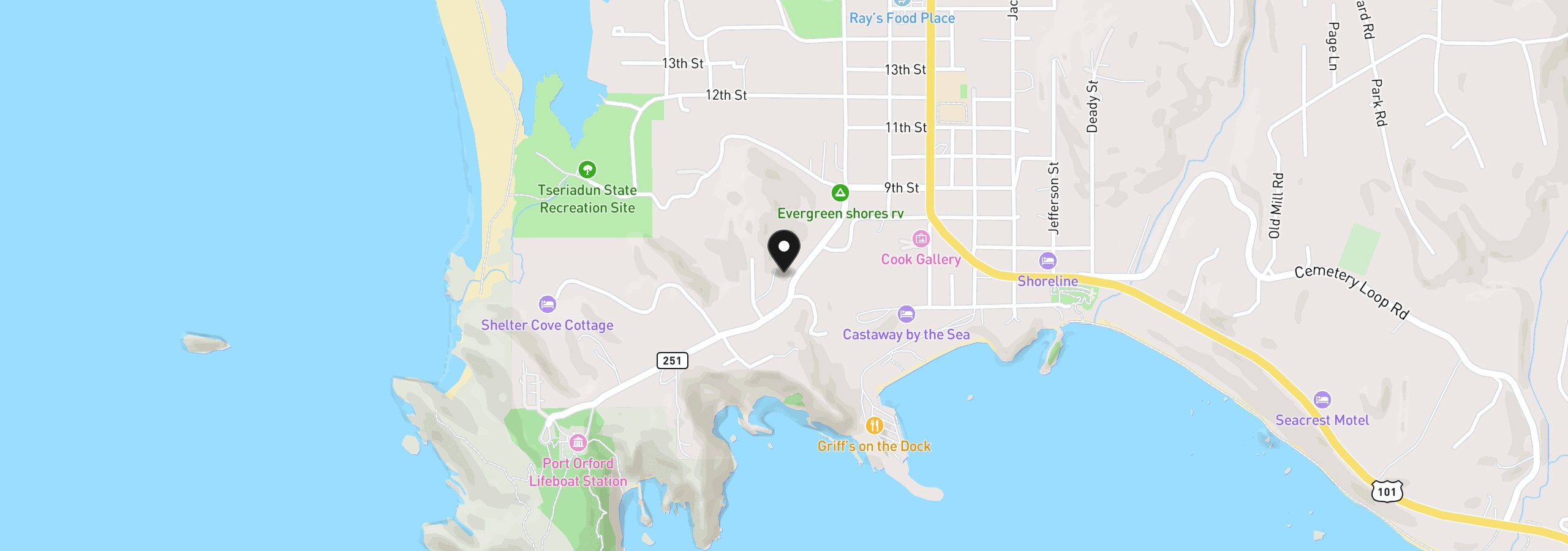 Map showing the location of Boot Hill, Port Orford, OR 97465