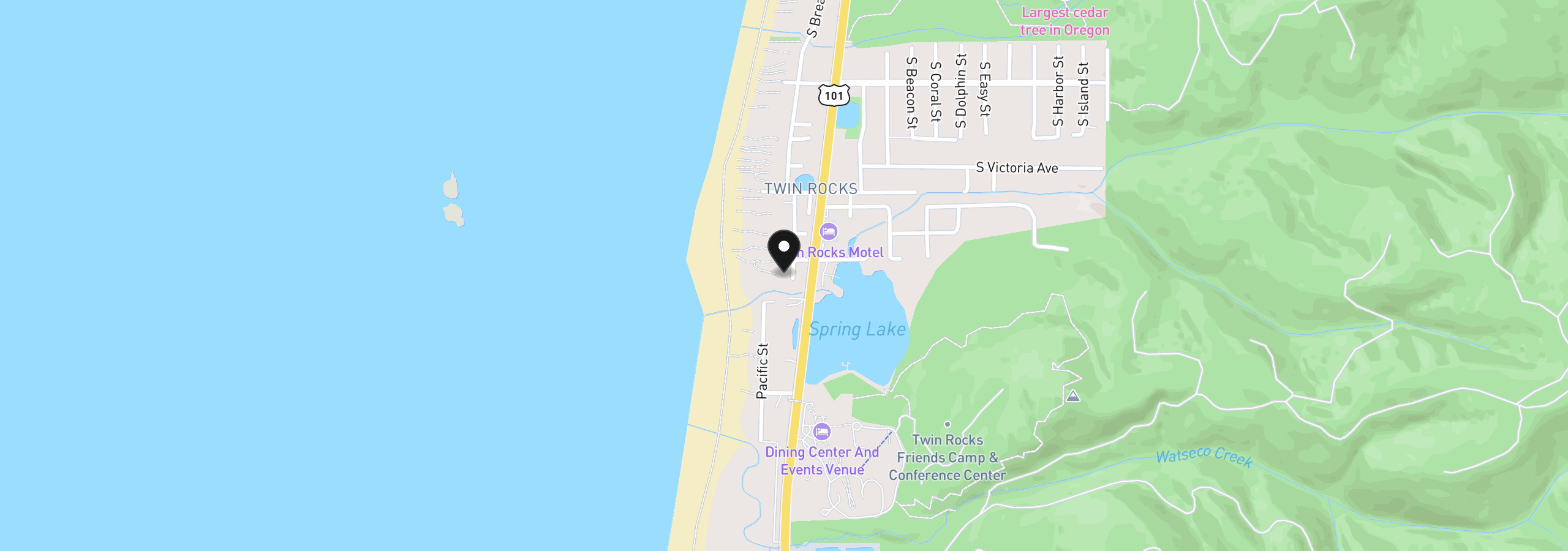 Map showing the location of 19040 Alder St, Rockaway Beach, OR 97136