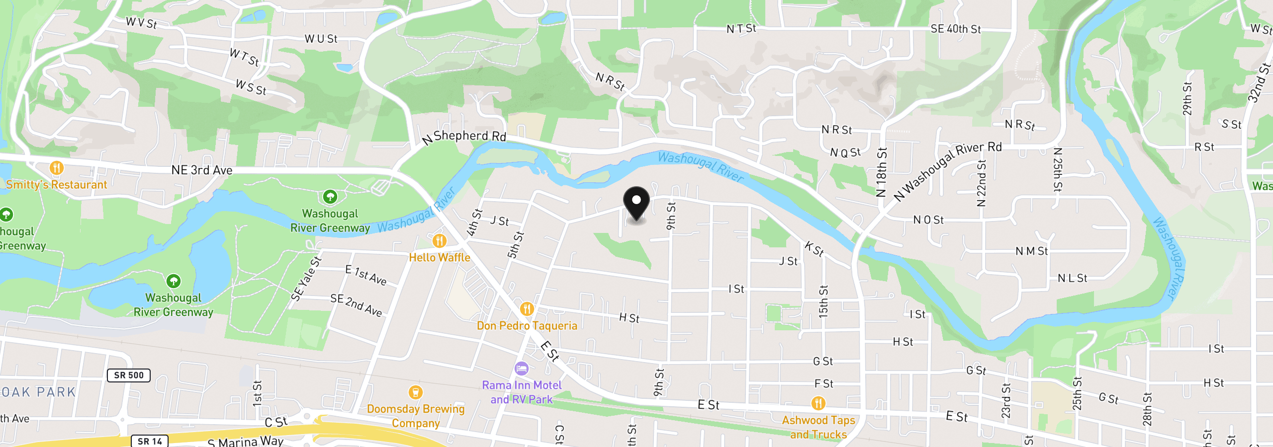 Map showing the location of 766 K St, Washougal, Wa 98671