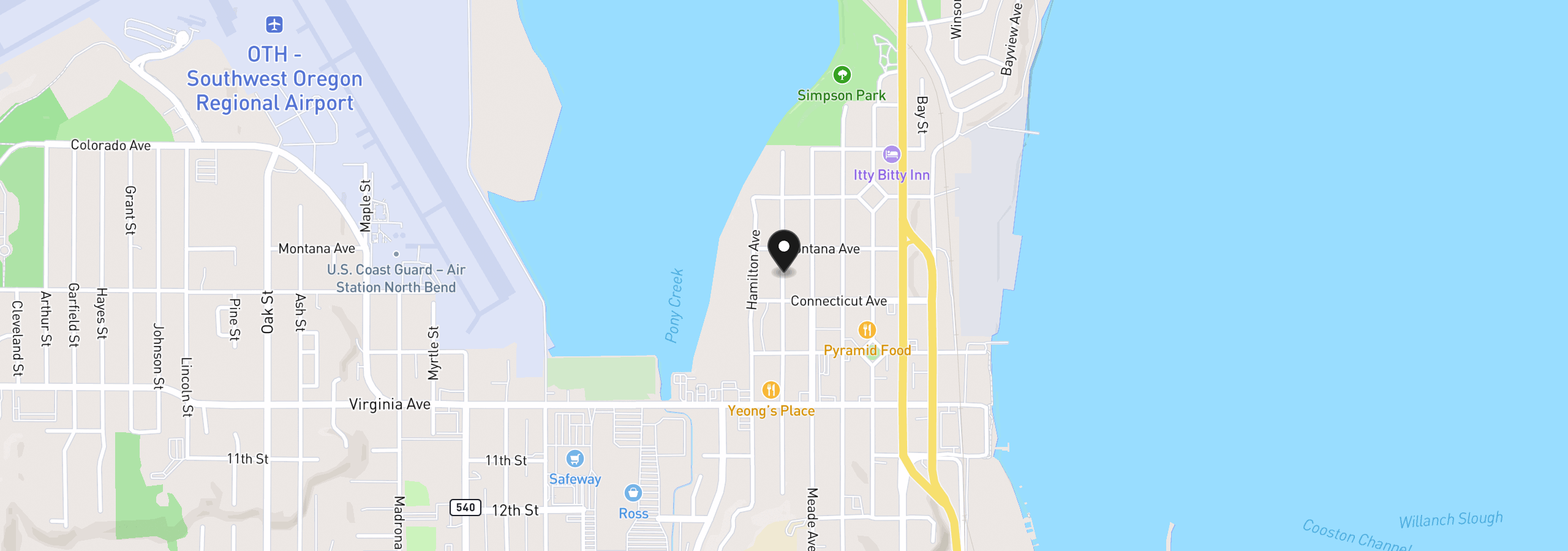 Map showing the location of 0 Monroe St, North Bend, OR 97459