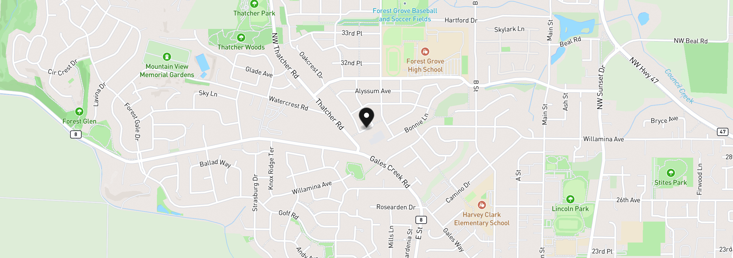 Map showing the location of C St Lot #1, Forest Grove, OR 97116