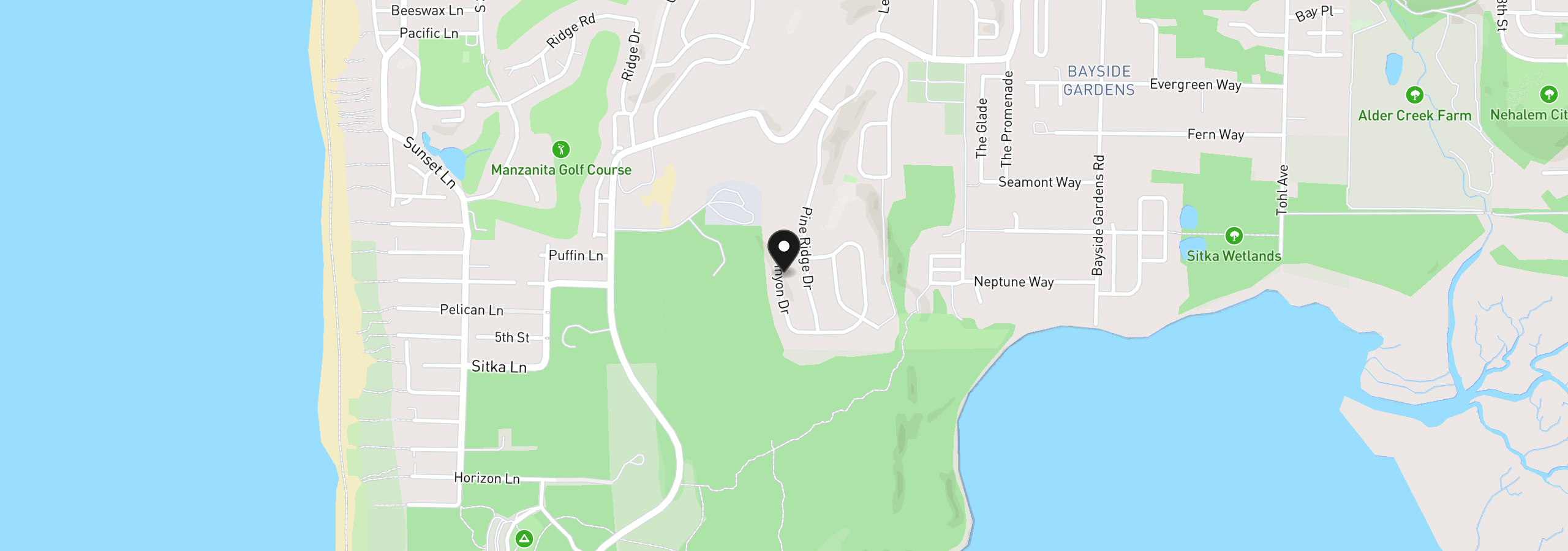 Map showing the location of Pinyon Dr 98, Manzanita, OR 97130